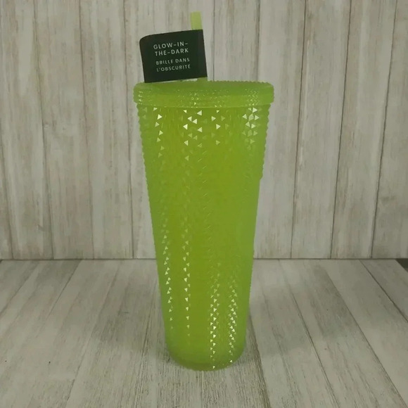 Starbucks 2022 Glow In The Dark Lemongrass Studded Green Tumbler 24oz - Picture 4 of 9